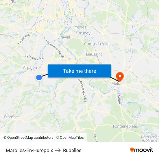 Marolles-En-Hurepoix to Rubelles map
