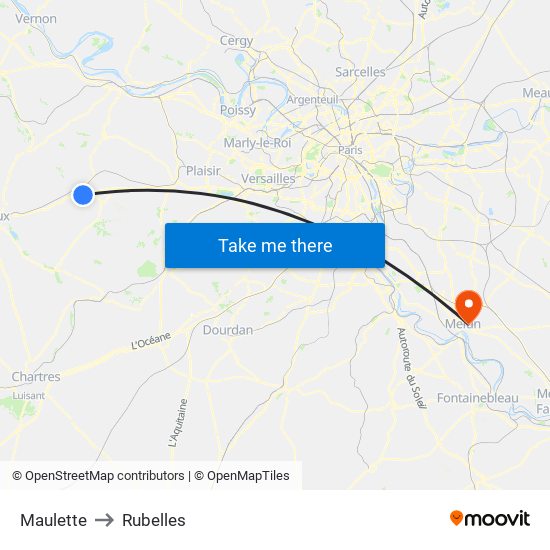 Maulette to Rubelles map