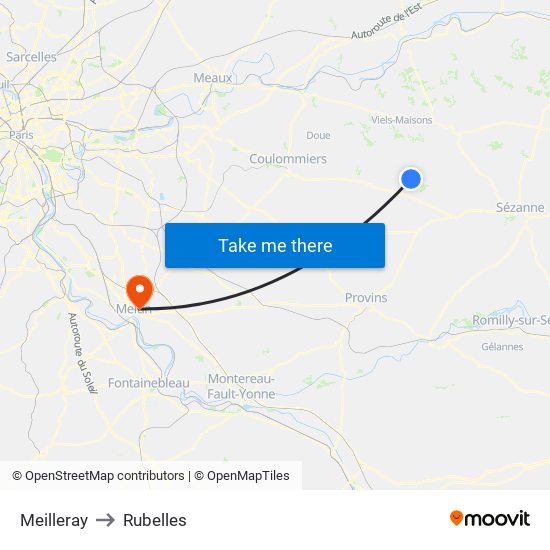 Meilleray to Rubelles map
