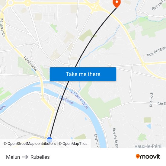 Melun to Rubelles map