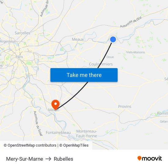 Mery-Sur-Marne to Rubelles map