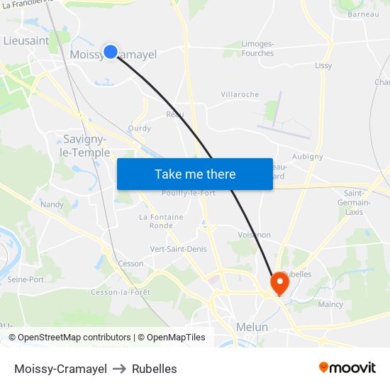 Moissy-Cramayel to Rubelles map