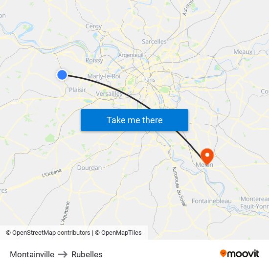 Montainville to Rubelles map