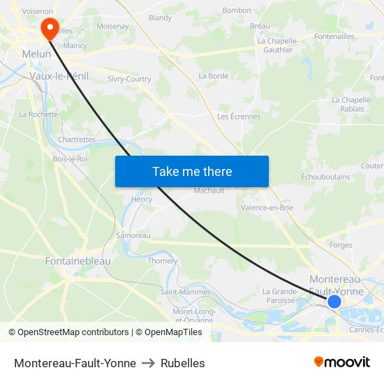 Montereau-Fault-Yonne to Rubelles map