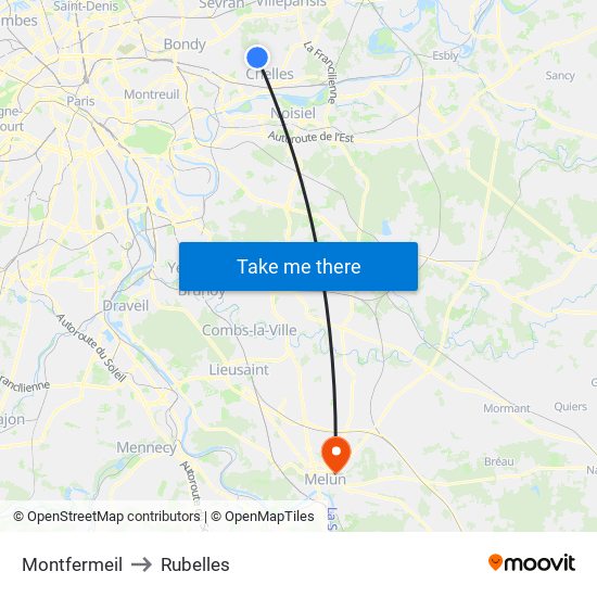 Montfermeil to Rubelles map