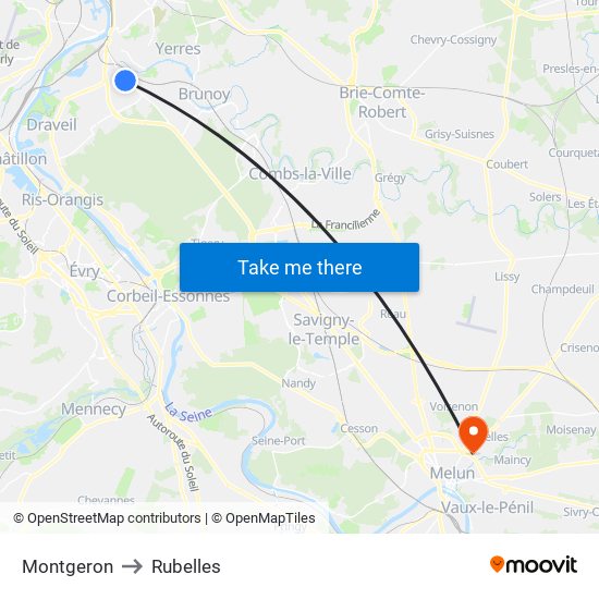 Montgeron to Rubelles map