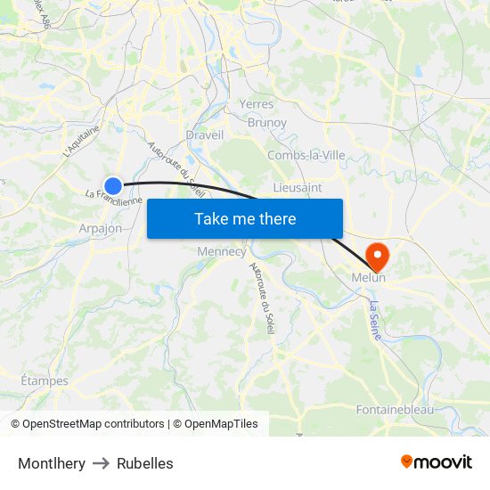 Montlhery to Rubelles map