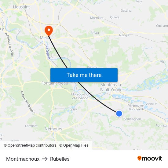 Montmachoux to Rubelles map