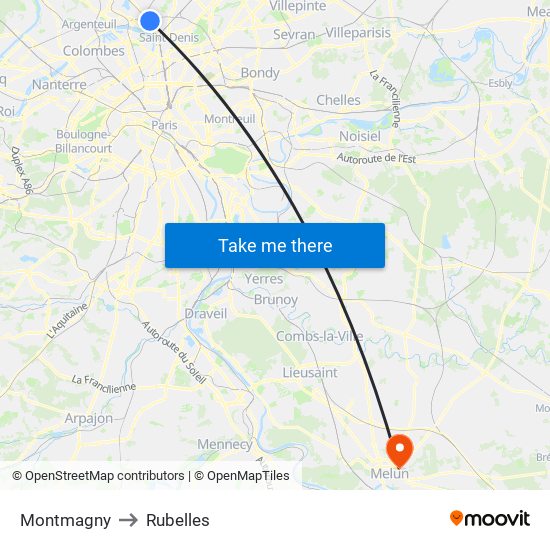 Montmagny to Rubelles map