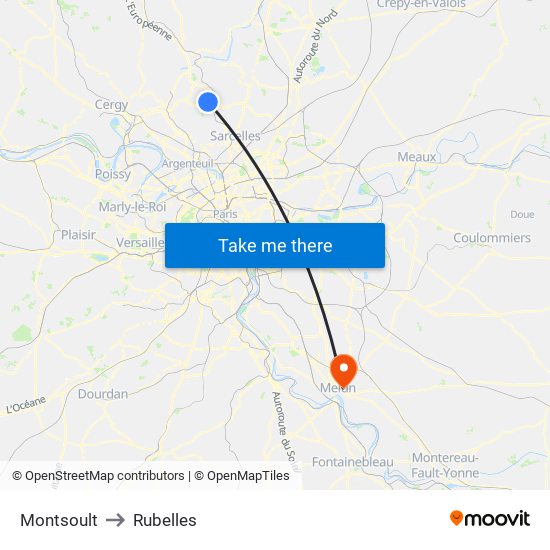 Montsoult to Rubelles map