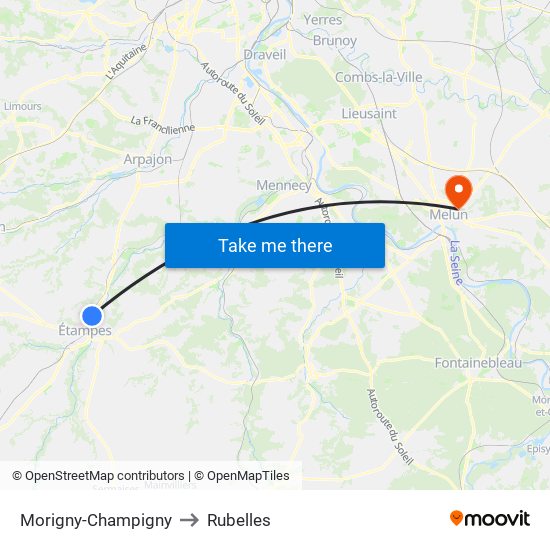Morigny-Champigny to Rubelles map
