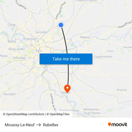 Moussy-Le-Neuf to Rubelles map