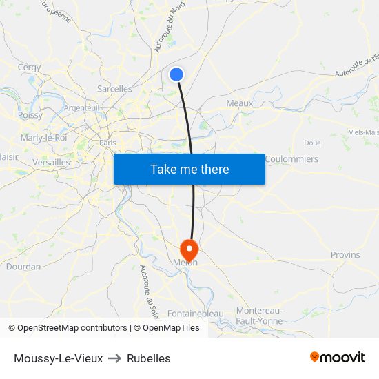 Moussy-Le-Vieux to Rubelles map