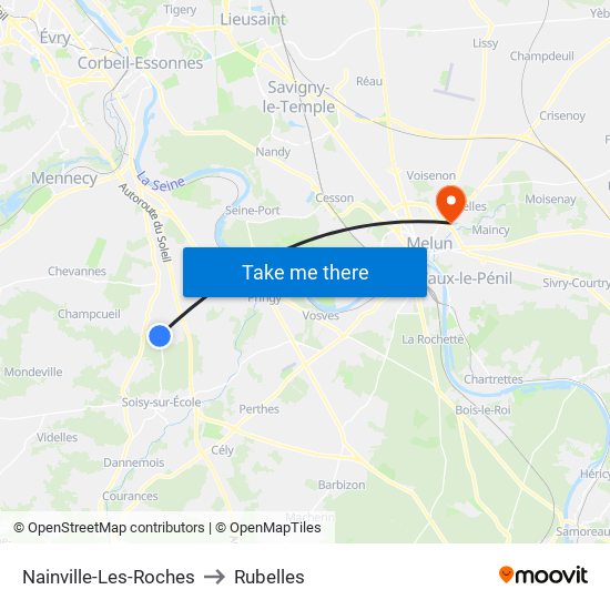 Nainville-Les-Roches to Rubelles map