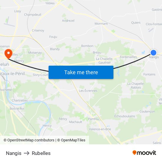 Nangis to Rubelles map