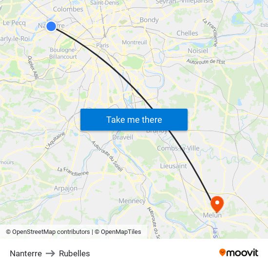 Nanterre to Rubelles map