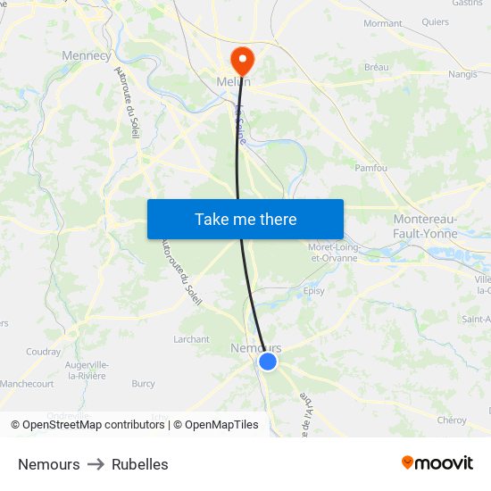 Nemours to Rubelles map