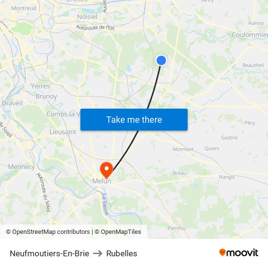 Neufmoutiers-En-Brie to Rubelles map