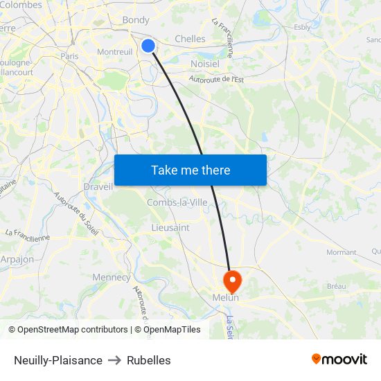 Neuilly-Plaisance to Rubelles map