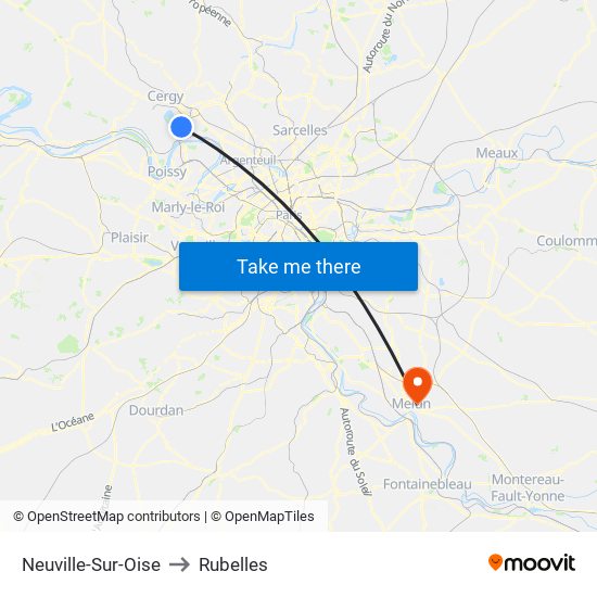 Neuville-Sur-Oise to Rubelles map