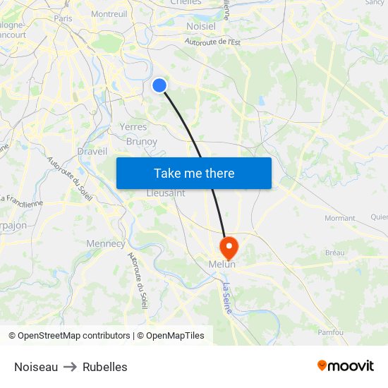 Noiseau to Rubelles map