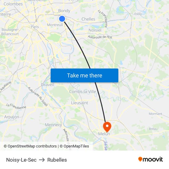 Noisy-Le-Sec to Rubelles map