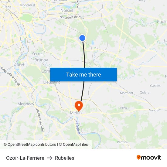 Ozoir-La-Ferriere to Rubelles map