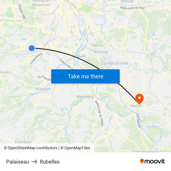 Palaiseau to Rubelles map