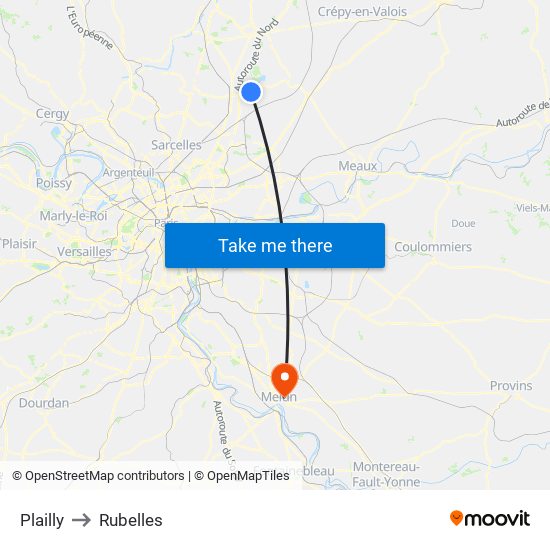 Plailly to Rubelles map