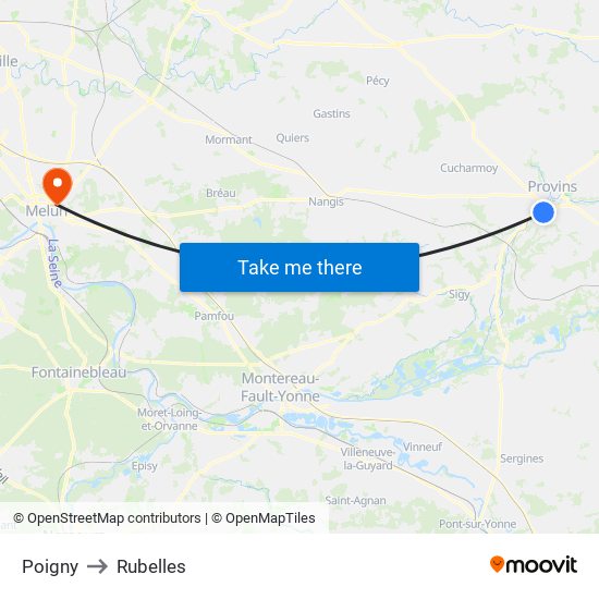 Poigny to Rubelles map