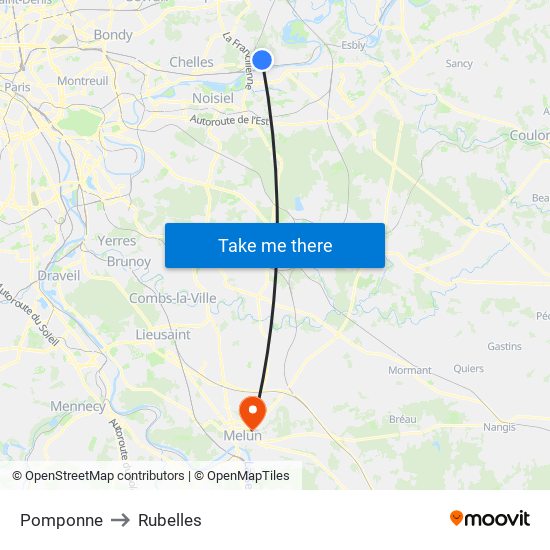 Pomponne to Rubelles map