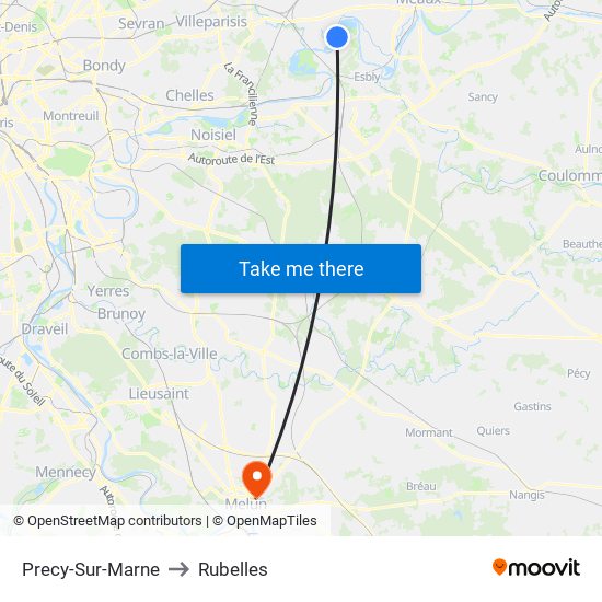 Precy-Sur-Marne to Rubelles map