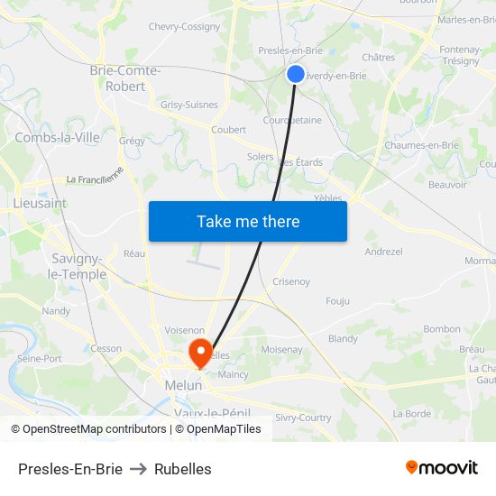 Presles-En-Brie to Rubelles map