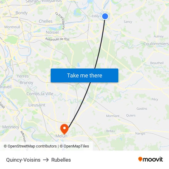 Quincy-Voisins to Rubelles map