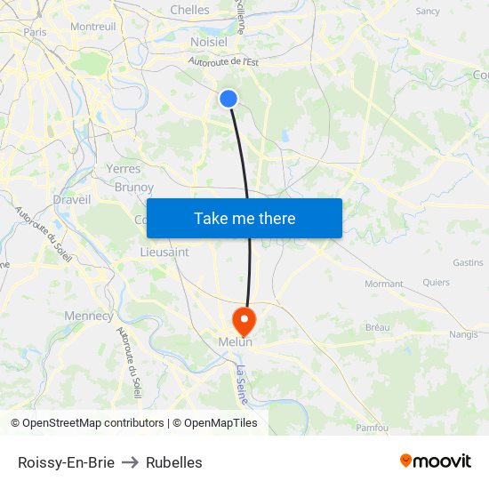 Roissy-En-Brie to Rubelles map