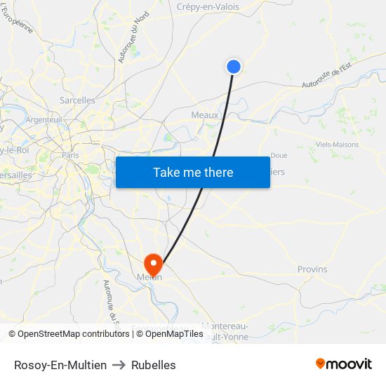 Rosoy-En-Multien to Rubelles map