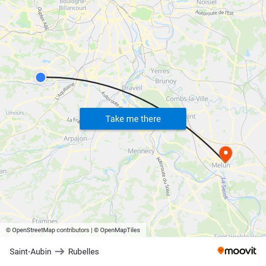 Saint-Aubin to Rubelles map