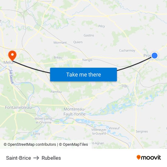 Saint-Brice to Rubelles map