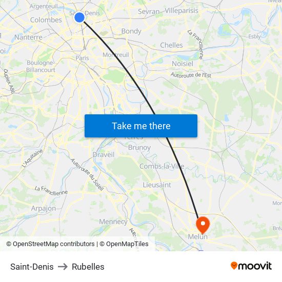 Saint-Denis to Rubelles map