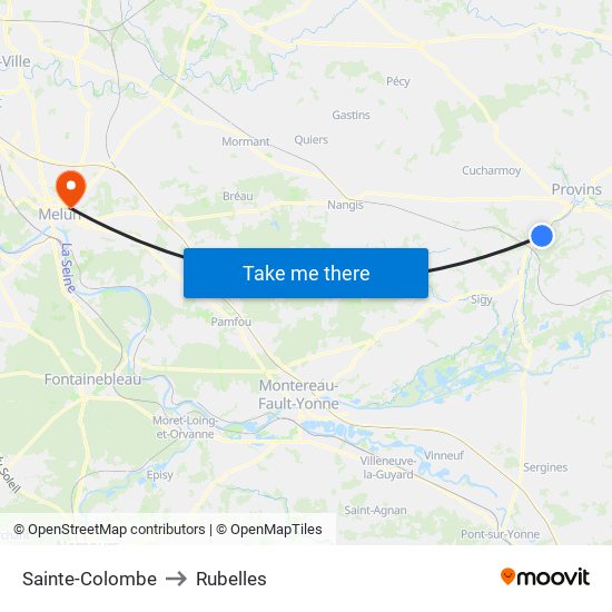 Sainte-Colombe to Rubelles map