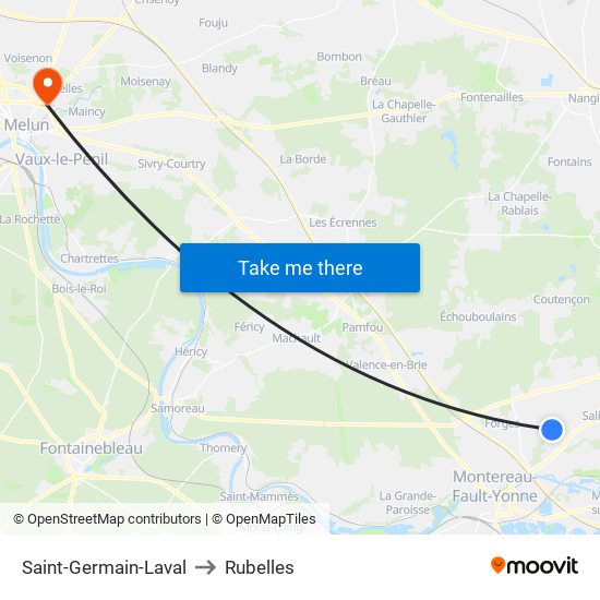Saint-Germain-Laval to Rubelles map
