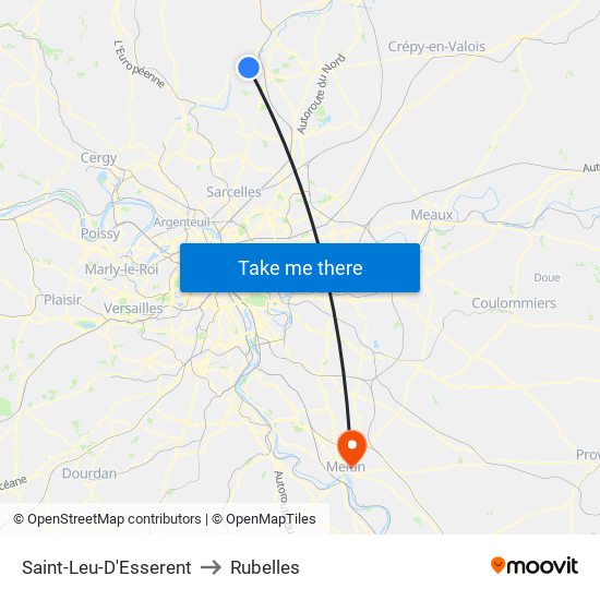 Saint-Leu-D'Esserent to Rubelles map