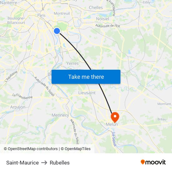 Saint-Maurice to Rubelles map