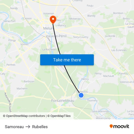 Samoreau to Rubelles map