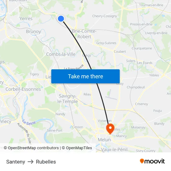 Santeny to Rubelles map