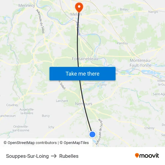 Souppes-Sur-Loing to Rubelles map