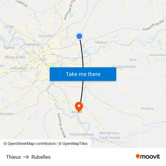 Thieux to Rubelles map