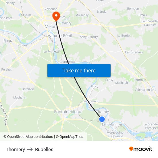 Thomery to Rubelles map