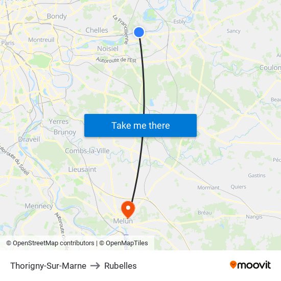 Thorigny-Sur-Marne to Rubelles map