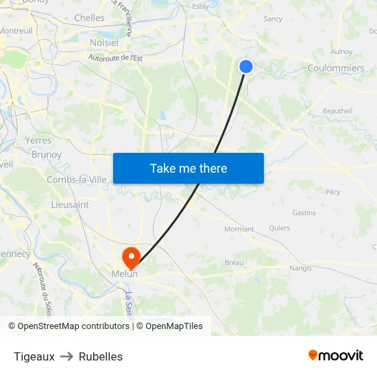 Tigeaux to Rubelles map